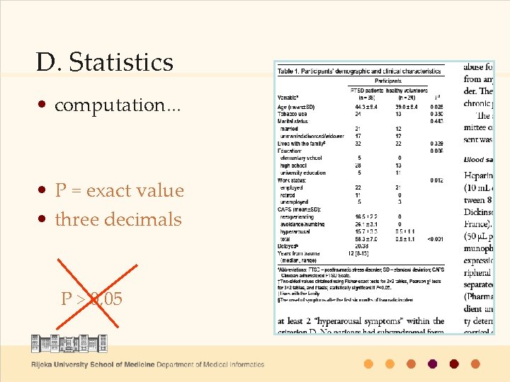 D. Statistics • computation. . . • P = exact value • three decimals
