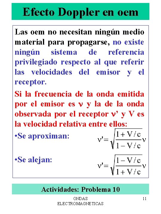 Efecto Doppler en oem Las oem no necesitan ningún medio material para propagarse, no