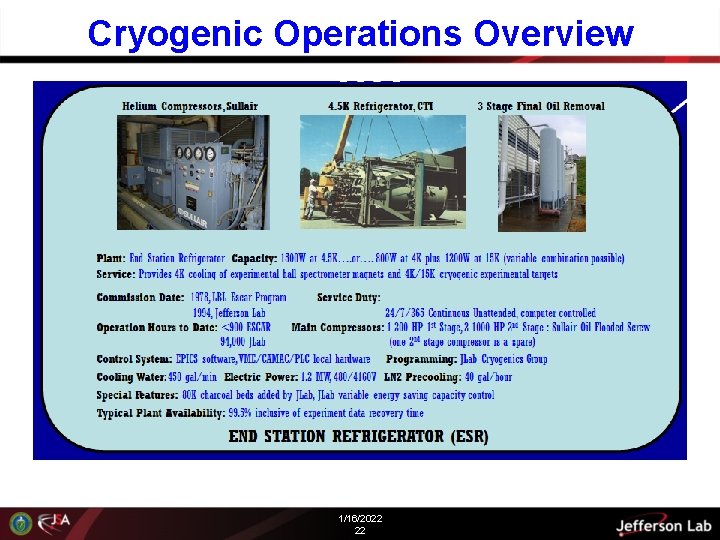 Cryogenic Operations Overview 1/16/2022 22 