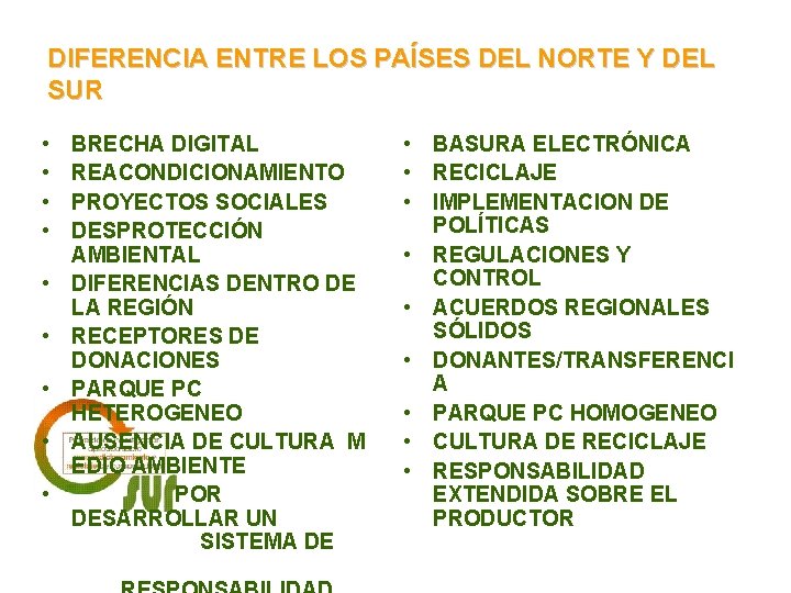 DIFERENCIA ENTRE LOS PAÍSES DEL NORTE Y DEL SUR • • • BRECHA DIGITAL