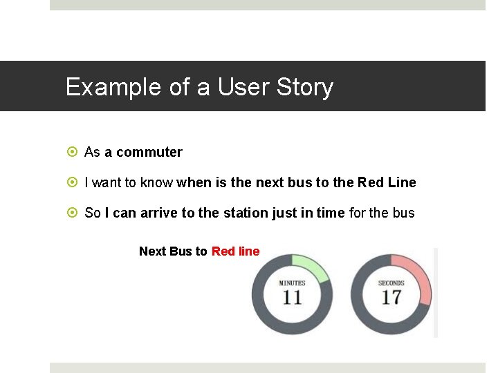 Example of a User Story As a commuter I want to know when is