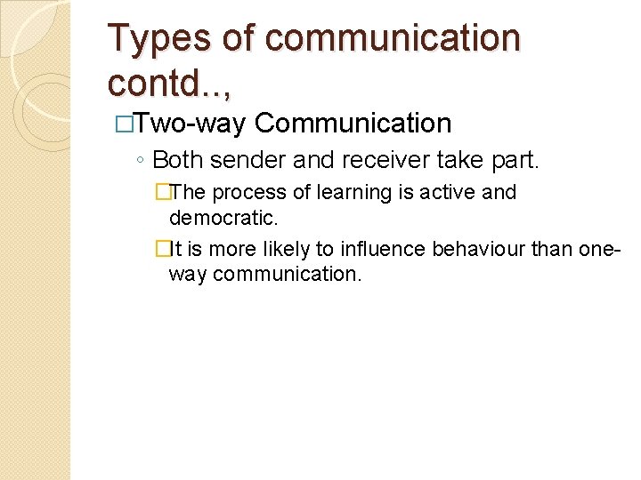 Types of communication contd. . , �Two-way Communication ◦ Both sender and receiver take