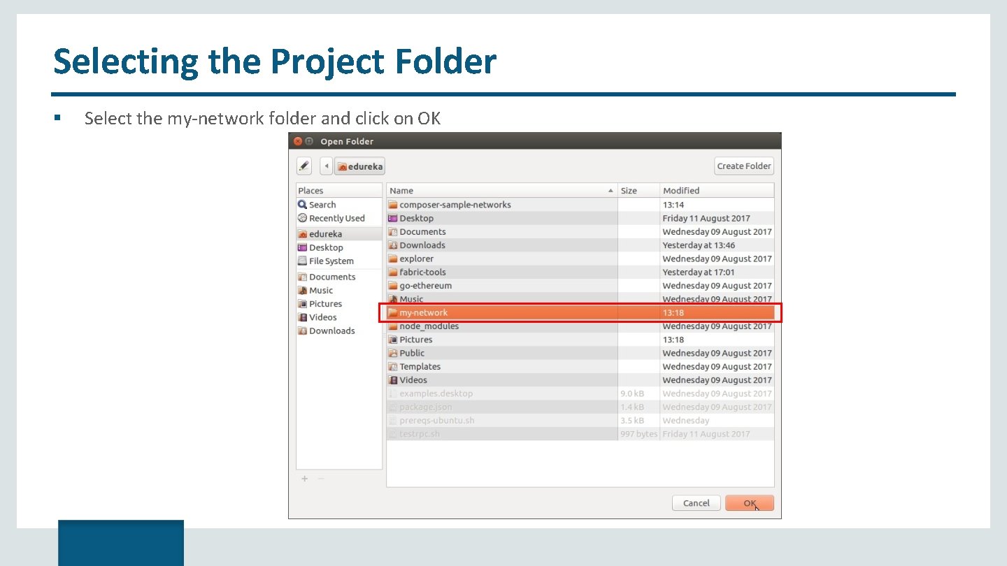 Selecting the Project Folder Select the my-network folder and click on OK 