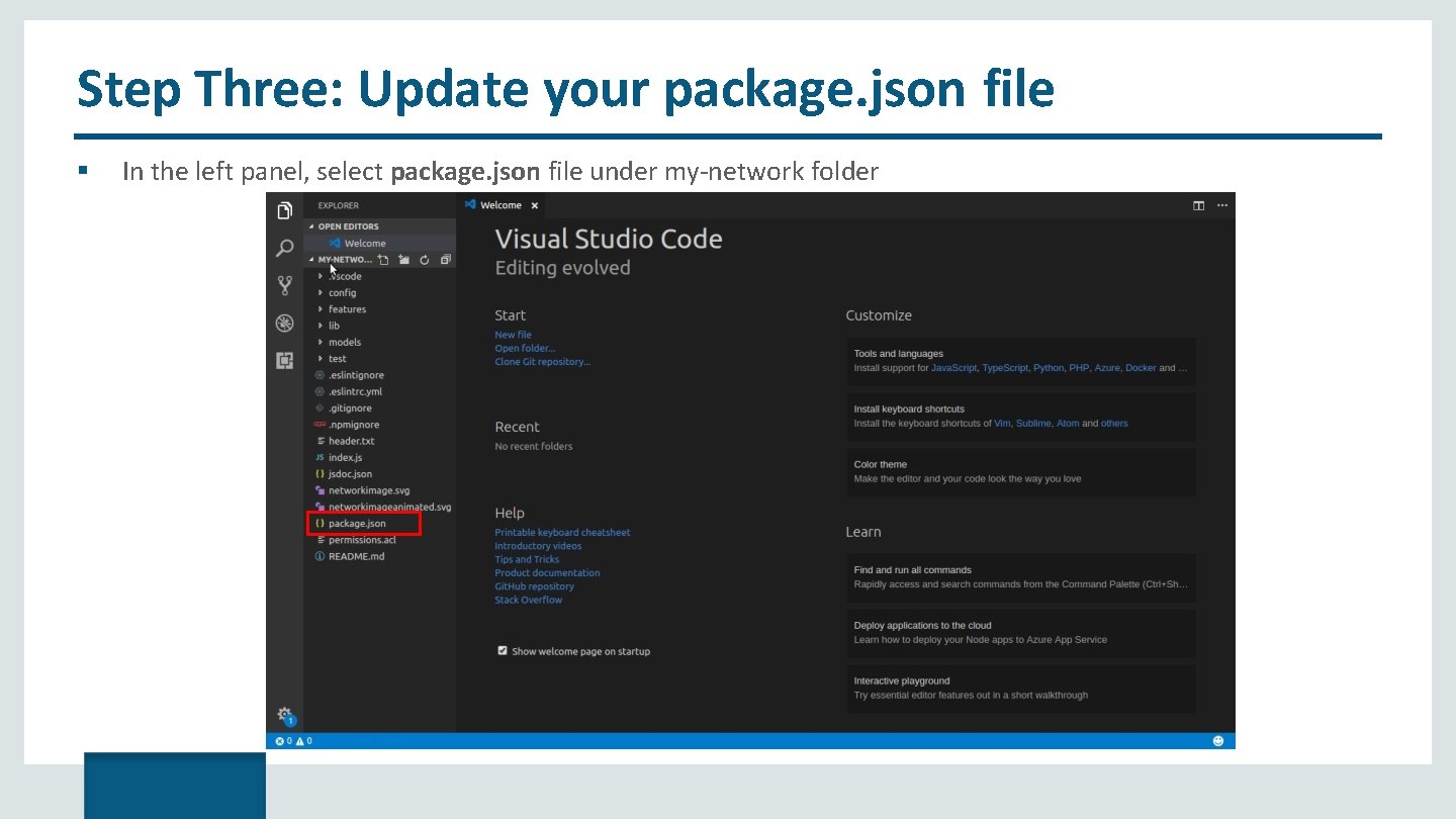 Step Three: Update your package. json file In the left panel, select package. json