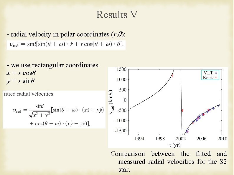 Results V - radial velocity in polar coordinates (r, θ): - we use rectangular