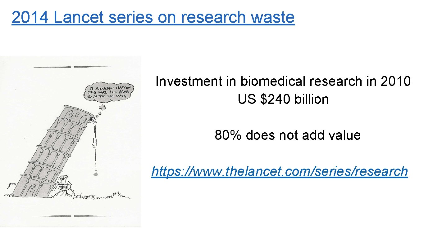 2014 Lancet series on research waste Investment in biomedical research in 2010 US $240