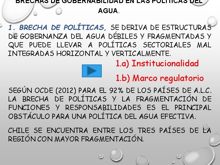 BRECHAS DE GOBERNABILIDAD EN LAS POLÍTICAS DEL AGUA. 1. BRECHA DE POLÍTICAS, SE DERIVA
