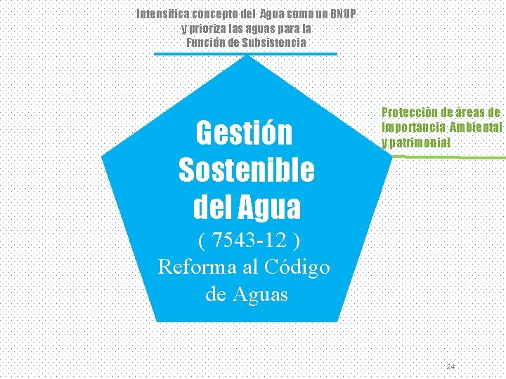 Intensifica concepto del Agua como un BNUP y prioriza las aguas para la Función