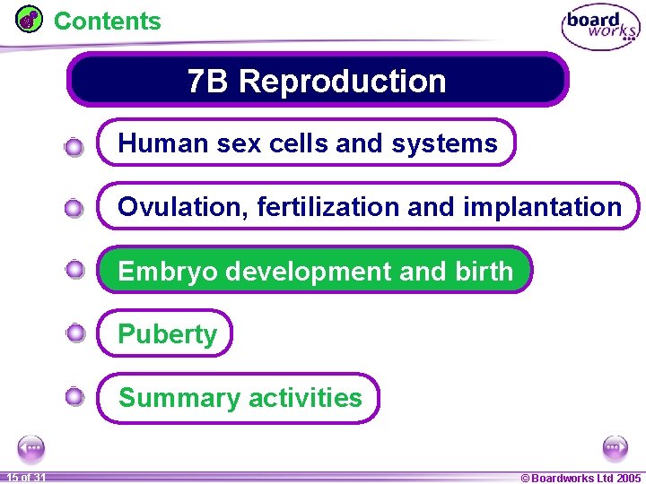 Contents 7 B Reproduction Human sex cells and systems Ovulation, fertilization and implantation Embryo