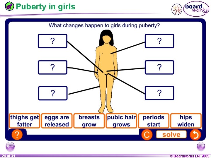 Puberty in girls 1 24 ofof 20 31 © Boardworks Ltd 2005 2004 