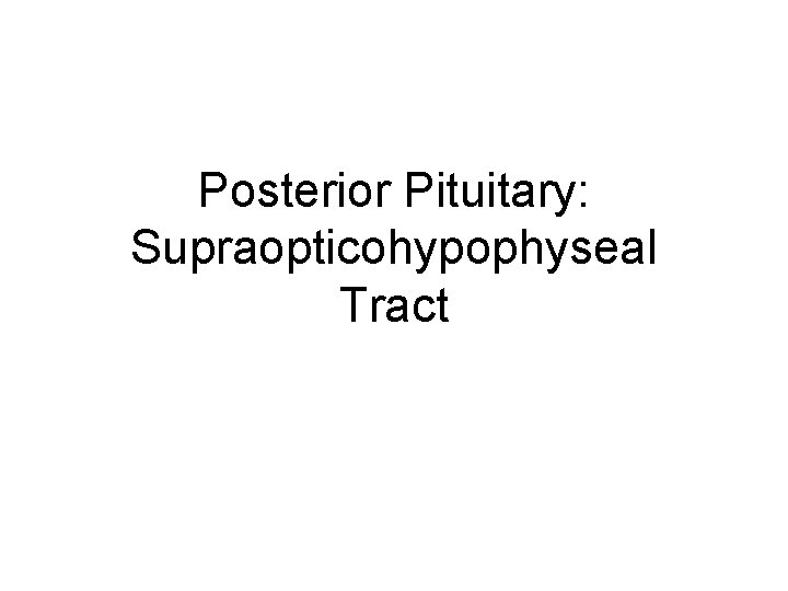 Posterior Pituitary: Supraopticohypophyseal Tract 