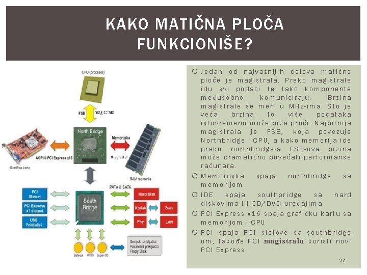 KAKO MATIČNA PLOČA FUNKCIONIŠE? Jedan od najvažnijih delova matične ploče je magistrala. Preko magistrale