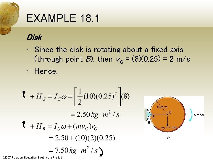 EXAMPLE 18. 1 Disk • Since the disk is rotating about a fixed axis