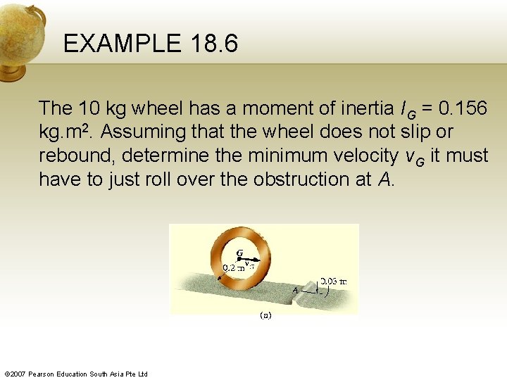 EXAMPLE 18. 6 The 10 kg wheel has a moment of inertia IG =