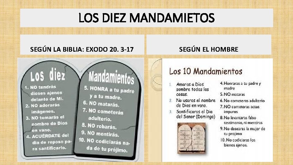 LOS DIEZ MANDAMIETOS SEGÚN LA BIBLIA: EXODO 20. 3 -17 SEGÚN EL HOMBRE LOS DIEZ MANDAMIETOS SEGÚN LA BIBLIA: EXODO 20. 3 -17 SEGÚN EL HOMBRE