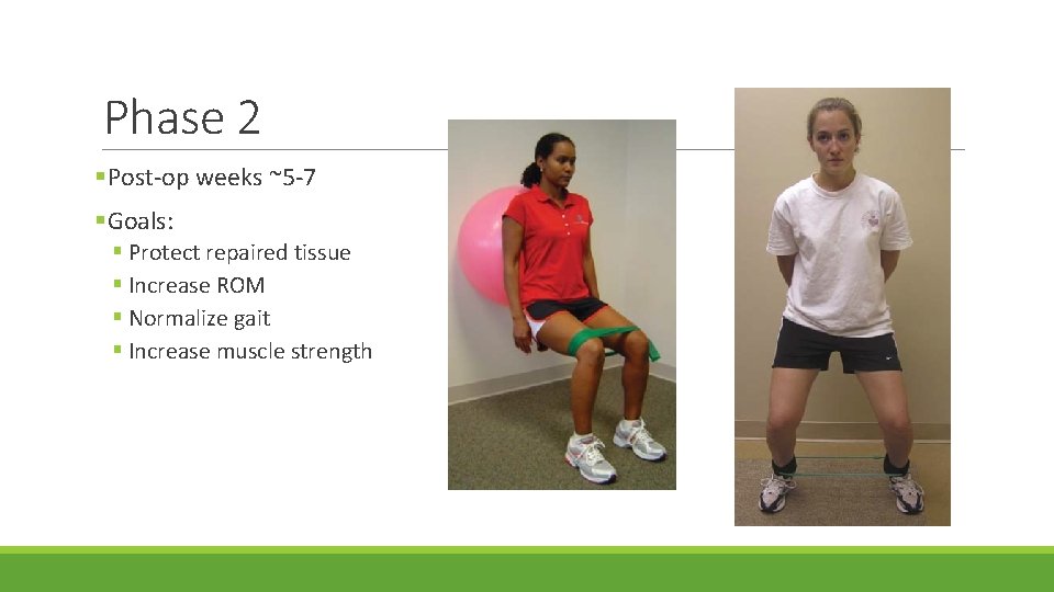 Phase 2 §Post-op weeks ~5 -7 §Goals: § Protect repaired tissue § Increase ROM