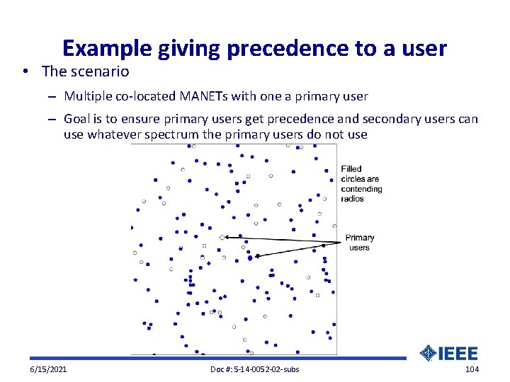 Example giving precedence to a user • The scenario – Multiple co-located MANETs with