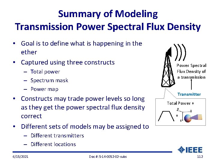 Summary of Modeling Transmission Power Spectral Flux Density • Goal is to define what