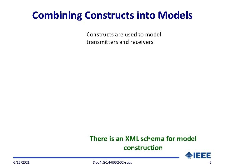 Combining Constructs into Models Constructs are used to model transmitters and receivers There is