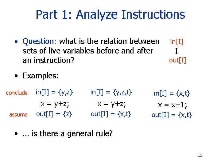 Part 1: Analyze Instructions • Question: what is the relation between sets of live
