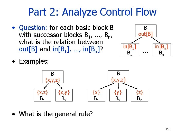 Part 2: Analyze Control Flow • Question: for each basic block B with successor