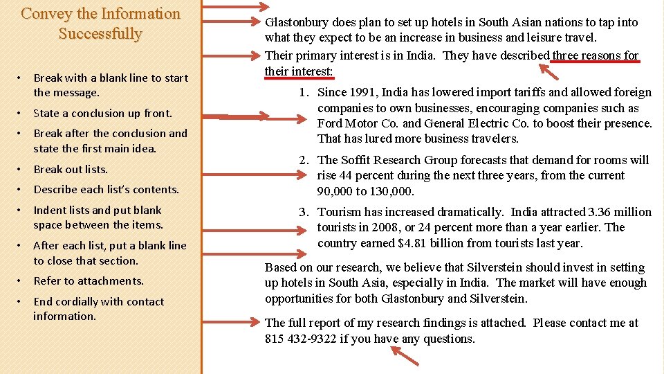 Convey the Information Successfully • Break with a blank line to start the message.