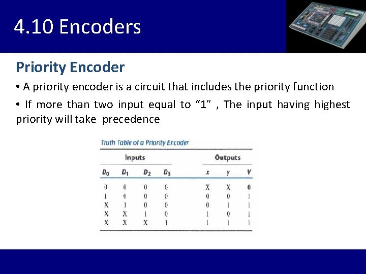 4. 10 Encoders Priority Encoder • A priority encoder is a circuit that includes