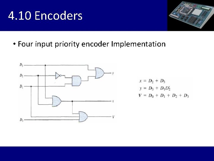 4. 10 Encoders • Four input priority encoder Implementation 