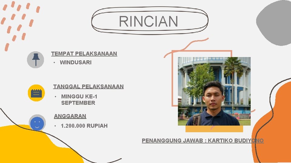 RINCIAN TEMPAT PELAKSANAAN • WINDUSARI TANGGAL PELAKSANAAN • MINGGU KE-1 SEPTEMBER ANGGARAN • 1.