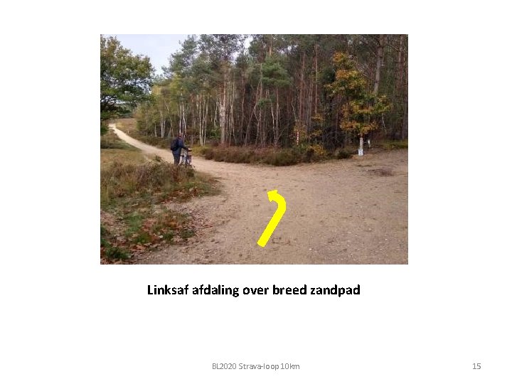 Linksaf afdaling over breed zandpad BL 2020 Strava-loop 10 km 15 