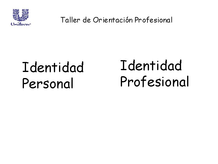Taller de Orientación Profesional Identidad Personal Identidad Profesional 