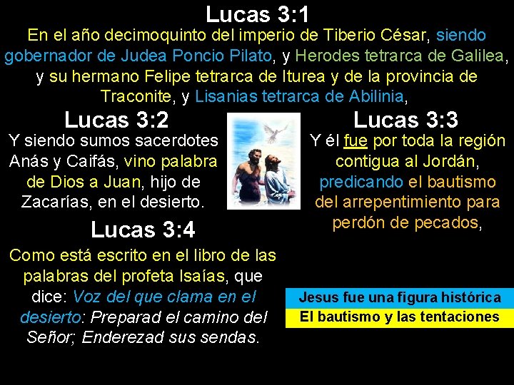 Lucas 3: 1 En el año decimoquinto del imperio de Tiberio César, siendo gobernador