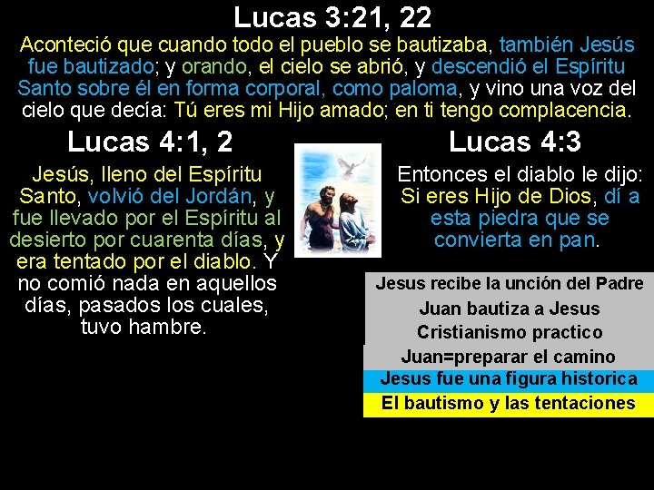 Lucas 3: 21, 22 Aconteció que cuando todo el pueblo se bautizaba, también Jesús