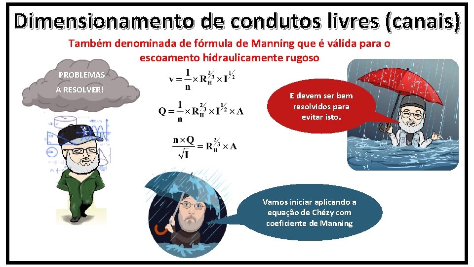 Dimensionamento de condutos livres (canais) Também denominada de fórmula de Manning que é válida