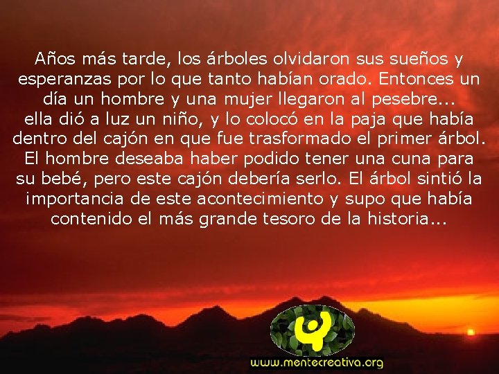 Años más tarde, los árboles olvidaron sus sueños y esperanzas por lo que tanto