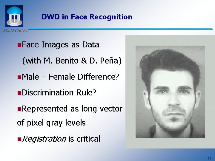 DWD in Face Recognition UNC, Stat & OR n. Face Images as Data (with