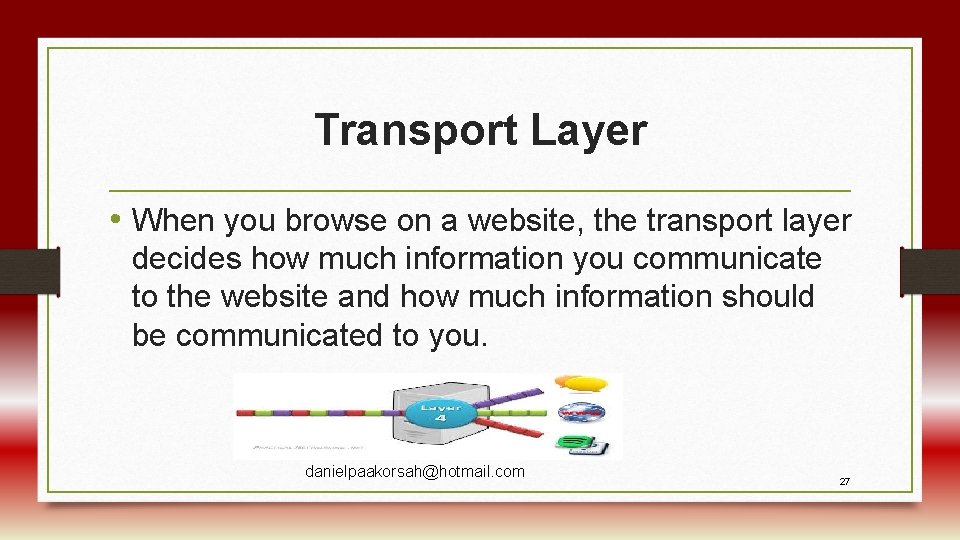 Transport Layer • When you browse on a website, the transport layer decides how