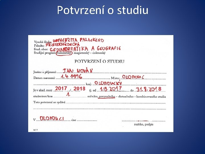 Potvrzení o studiu 