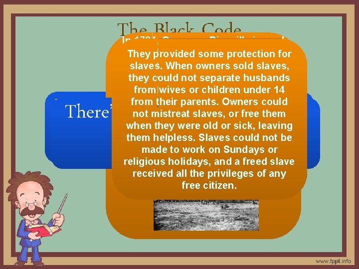The Black Code In 1724, Governor Bienville issued a They set ofprovided laws called