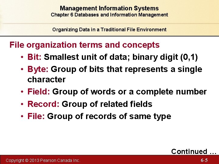 Management Information Systems Chapter 6 Databases and Information Management Organizing Data in a Traditional
