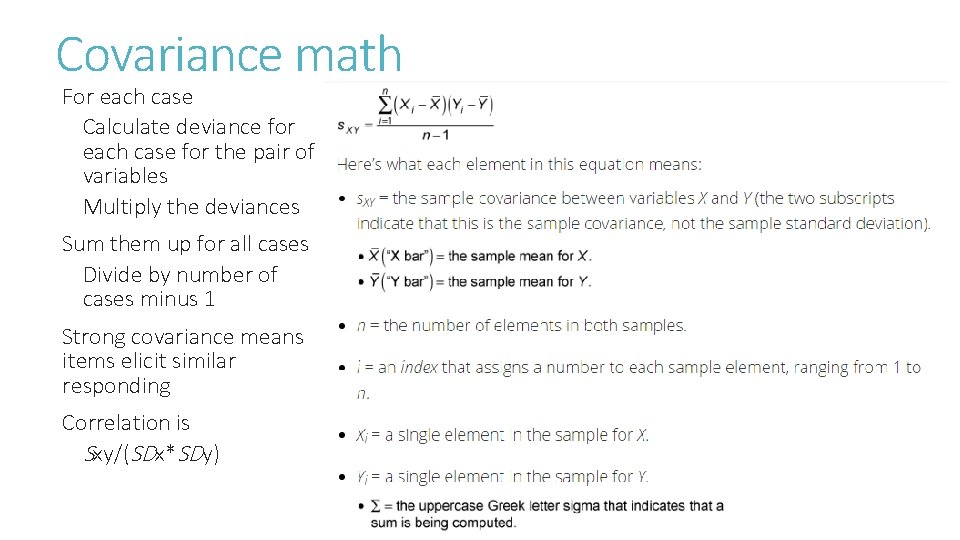 Covariance math For each case Calculate deviance for each case for the pair of