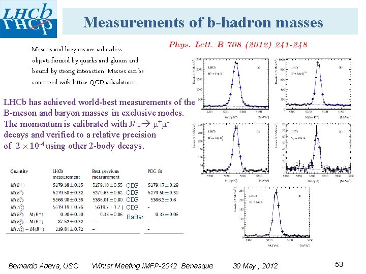 Measurements of b-hadron masses Mesons and baryons are colourless objects formed by quarks and