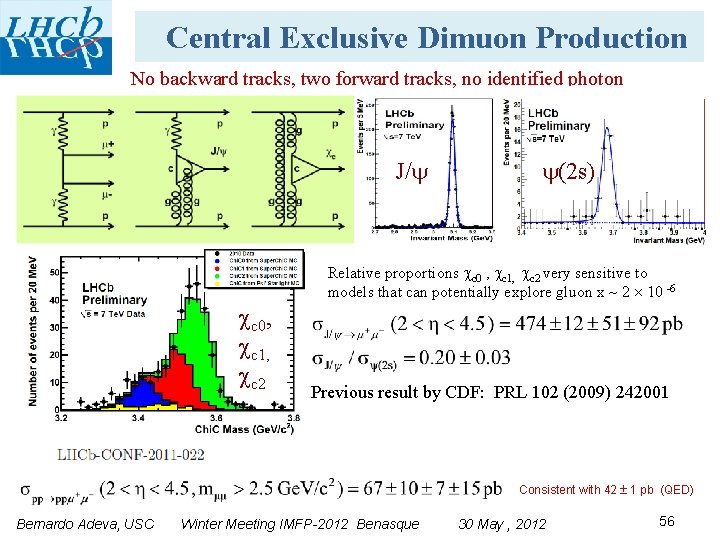 Central Exclusive Dimuon Production No backward tracks, two forward tracks, no identified photon J/