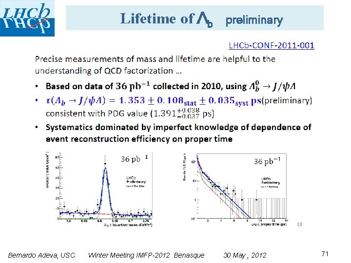 Lifetime of Λb Bernardo Adeva, USC Winter Meeting IMFP-2012 Benasque preliminary 30 May ,