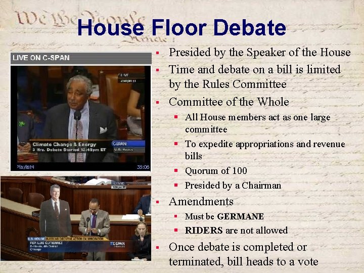 House Floor Debate § § § Presided by the Speaker of the House Time