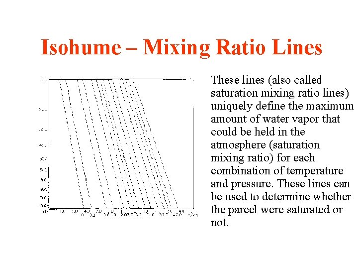Isohume – Mixing Ratio Lines These lines (also called saturation mixing ratio lines) uniquely