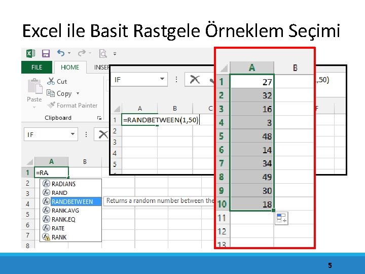 Excel ile Basit Rastgele Örneklem Seçimi 5 