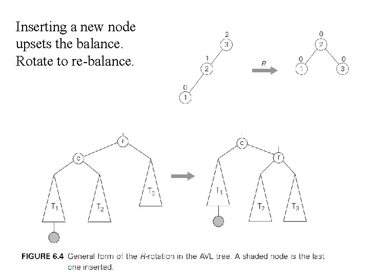 Inserting a new node upsets the balance. Rotate to re-balance. 