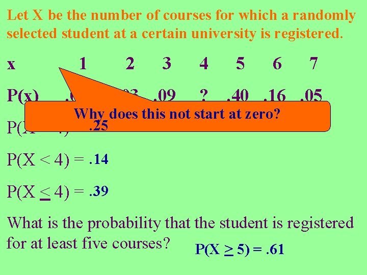 Let X be the number of courses for which a randomly selected student at