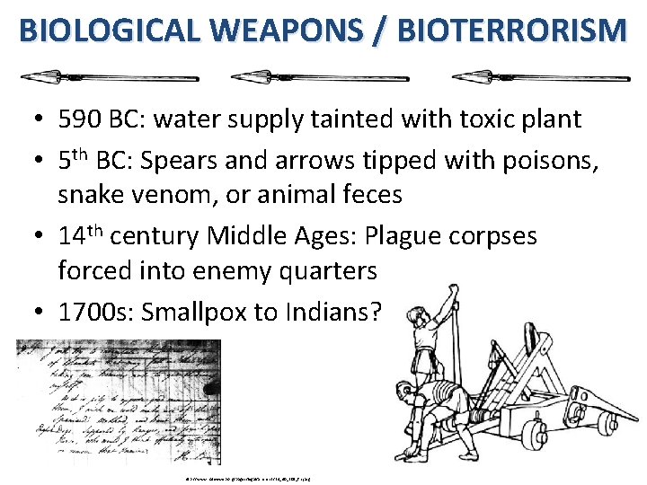 BIOLOGICAL WEAPONS / BIOTERRORISM • 590 BC: water supply tainted with toxic plant •